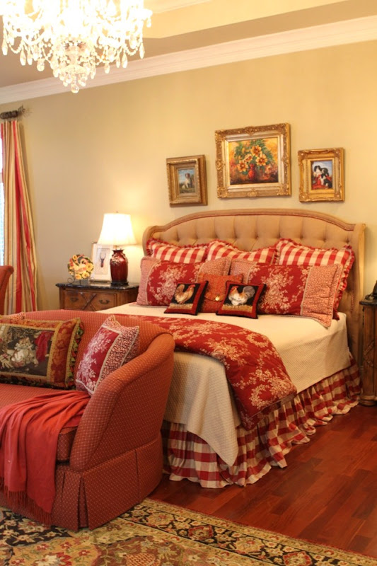 Cream And Red Bedroom